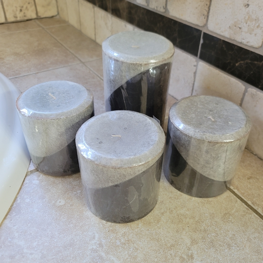 Pier 1 SET Of 4 Gray & Black Swirl Candles Set 4 In Diameter, 6in & 4in Tall - Picture 3 of 4